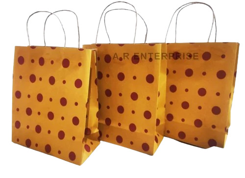 Printed Paper Gift Bags - 3 Kg Capacity, 8X10X4 Inch Size, Brown Color, Rope Handle