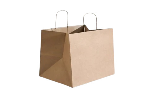 Pizza Paper Bag - Paper, 5 Kg Capacity, Brown Color | Biodegradable, Moisture Proof, Recyclable, Rope Handle, Plain Design