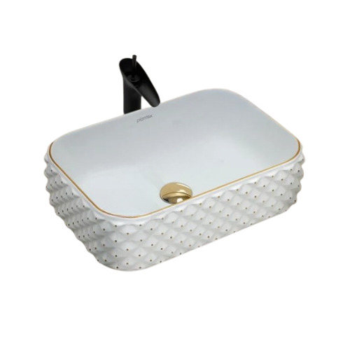 White Ceramic Wash Basin - Wall Mounted, Durable Design with Glossy Finish and Easy Maintenance