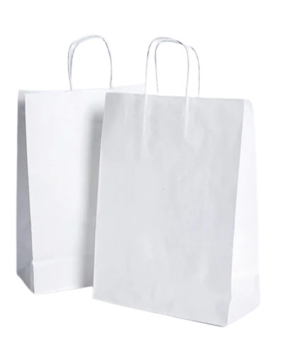Biodegradable White Shopping Carry Bag - 2kg Capacity Plain Style | Moisture Proof Recyclable Rope Handle