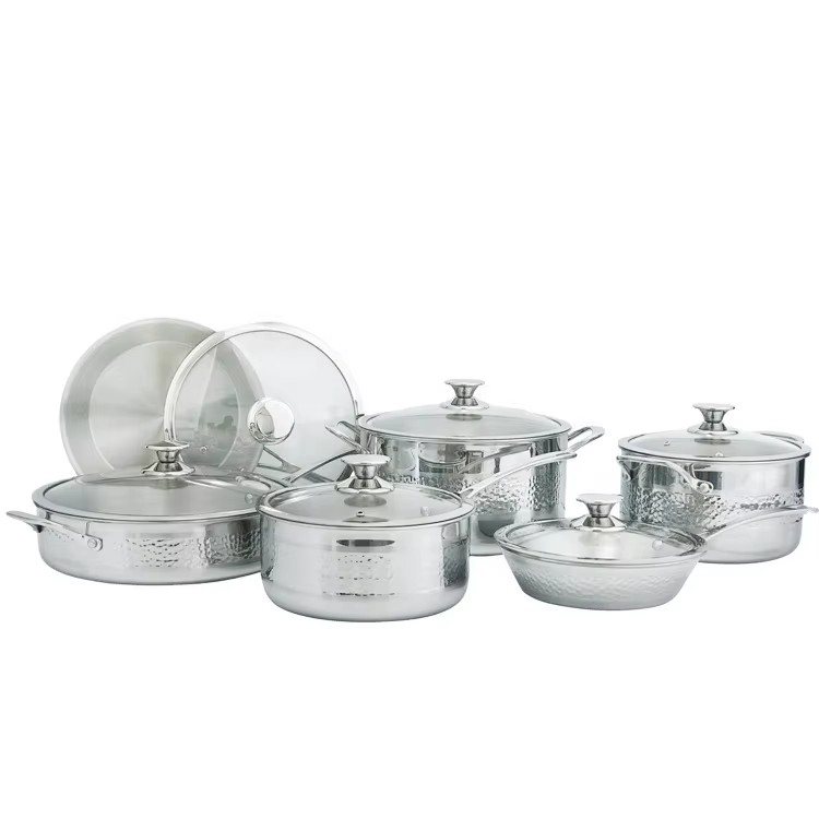 12Pcs Hammered Stainless Steel Cookware Set