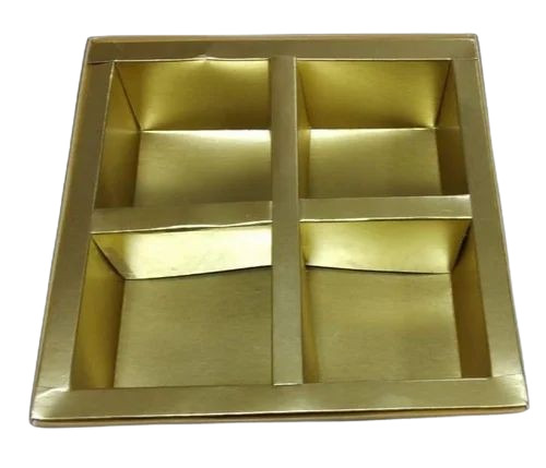 4 Compartments Sweet Box - 1000 Gram Capacity, Square Shape, Golden Color | Cardboard Material, Dublex Packaging