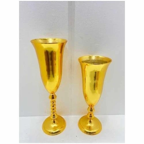 Metal Flower Vase - Bottle Shaped, Antique Effect, Golden Color, Polish Finish, Customizable Designs