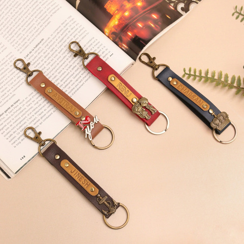 Customized Leather Key Chains - Leather Material, Various Shapes & Sizes, Multiple Colors | Stylish, Minimalistic Design, Personalized with Initials