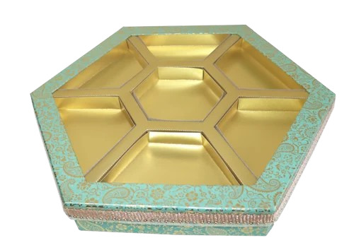 Hexagonal Dry Fruit Box - 350g Capacity Multi Colour Cardboard 7 Compartments for Diwali Celebrations