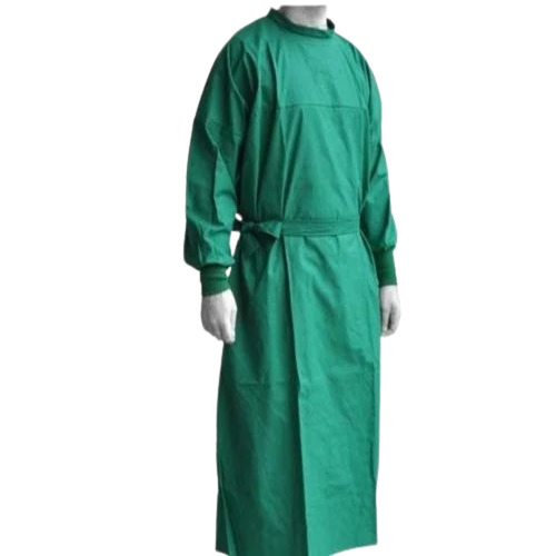 Hospital Surgeon Gown - Cotton, Size Medium, Green Color, Round Collar, Left Side Closure | Skin Friendly, Soft Texture, Machine Made, Unisex Design, Stitched Style