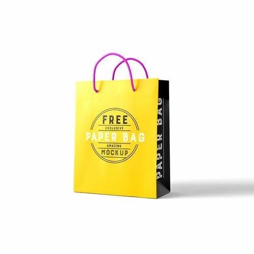 Kraft Paper Shopping Bag - 225 GSM, 1kg Capacity with Biodegradable, Moisture Proof, Recyclable Printed Design and Rope Handles