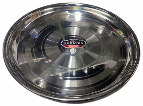 Narayan Polished Stainless Steel Dinner Plate - Stainless Steel, 11 Inch Diameter, Silver Color, Mirror Polish Finish | Long Lasting Round Design, Plain Pattern for Home Use