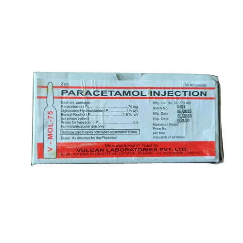 Paracetamol Injection - 75 mg Strength, 2 ml Liquid Formulation | Prescription Medication for Pain Relief and Fever Reduction, Suitable for Adults and Aged Persons