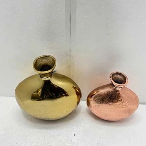 Metal Flower Vase - Round Shape, Antique Gold and Copper Finish | Durable, Rust-Resistant, Easy to Clean, Versatile for Fresh or Faux Flowers