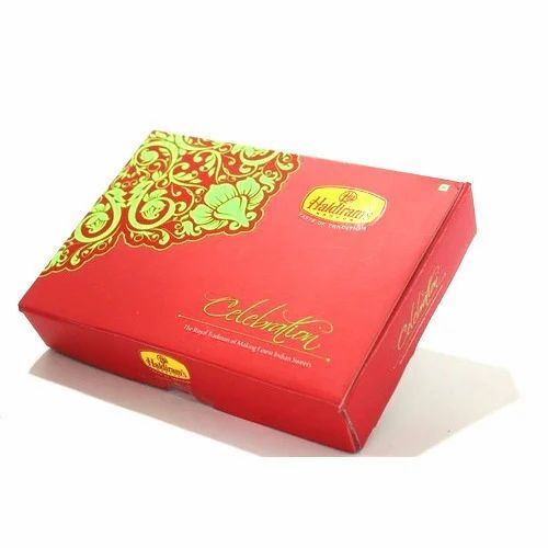 Sweet Packaging Box - 500 gm Capacity, Rectangular Shape, Red Cardboard Material | Ideal for Shop Use