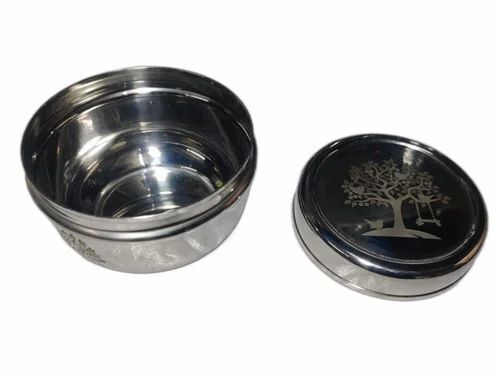 300ml Stainless Steel Food Container - 350ml Capacity, Polished Silver Finish | Long Lasting, Round Shape for Home Use