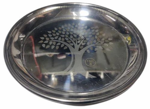9inch Stainless Steel Dinner Plate - Stainless Steel 9 Inch Diameter Silver Color | Long Lasting Round Shape Printed Pattern Mirror Polish Finish
