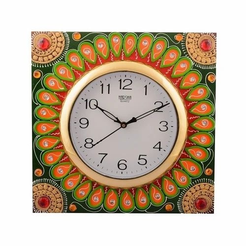 Artistic Handcrafted Wall Clock - Wood Material, Square Shape | Quartz Type, Multiple Colors, Unisex Design, Wall Mounted