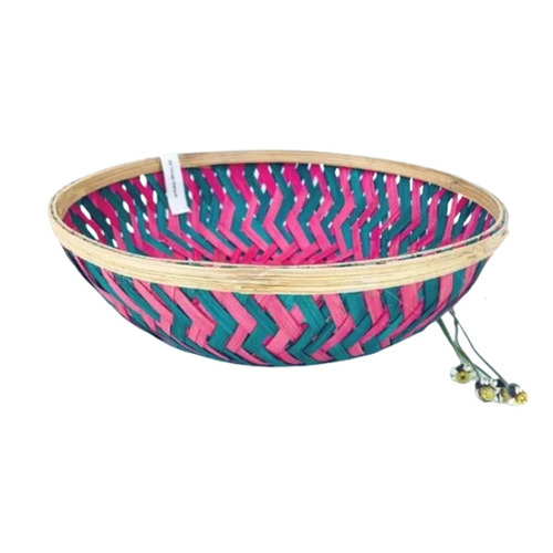 Bali Bamboo Gift Basket - Bamboo, 8 Inch, Pink | Eco-Friendly, Durable, Easy to Clean, Round Shape, Indian Regional Style, Corrosion Resistant