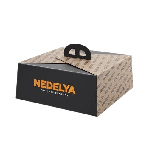 Designer Cake Box - Duplex Paper, 500 gm Capacity, Multicolor Square Shape | Printed Design, One Compartment, Two Ply