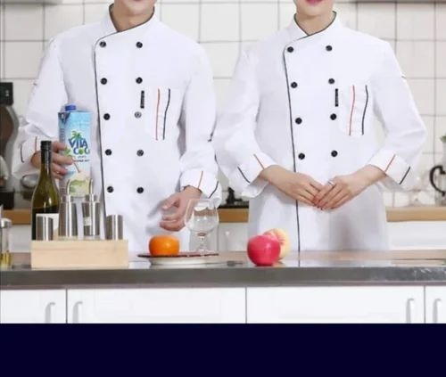 Executive Chef Coat - Cotton, Size L, White Color | Long Sleeve, Plain Button, Regular Fit, Unisex, 1 Pocket, Suitable for All Seasons