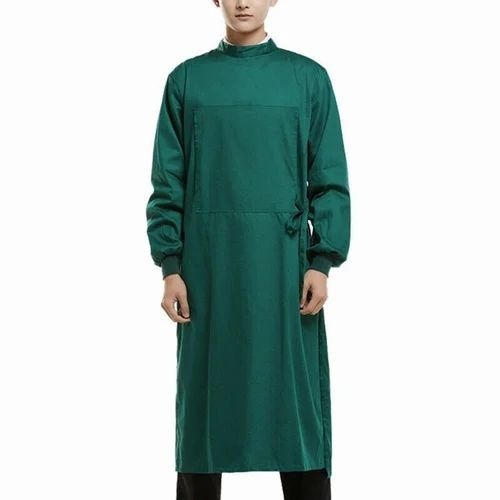 Green Surgical Gown - Cotton, Large/XL Size, Fully Impervious Protection Level | Customized Collar, Long Sleeve, Plain Design