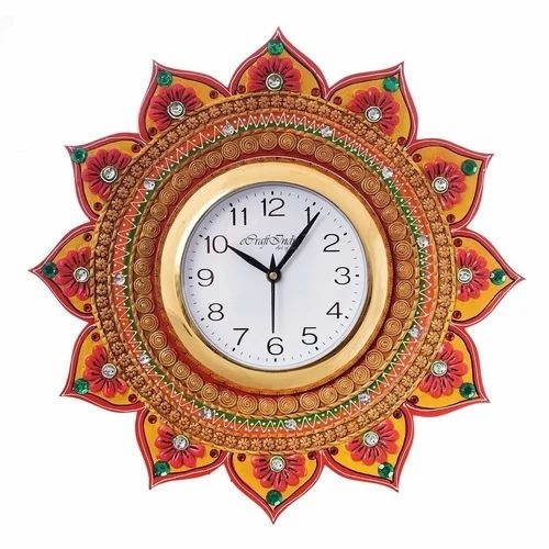 Eunoia Crafts - Handcrafted Round Wall Clock, Wood Material, Color Coated Surface, Multiple Colors, Quartz Analog Design for Gifting
