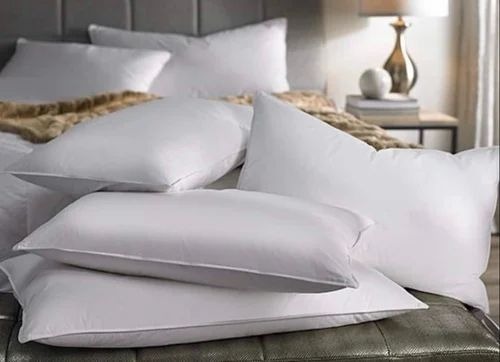 Hotel Bed Pillows - Cotton Foam, 30 X 60 Cm Size, White Color, 5 Inch Thick, Rectangle Shape | Handwash Care, Plain Design