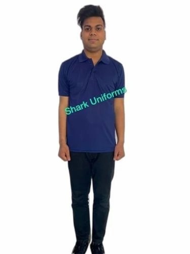 Men's Polo T-Shirts - Slim Fit, Good Quality Polyester, Short Sleeves, Blue Color, Customizable Design, Available in S, M, L Sizes