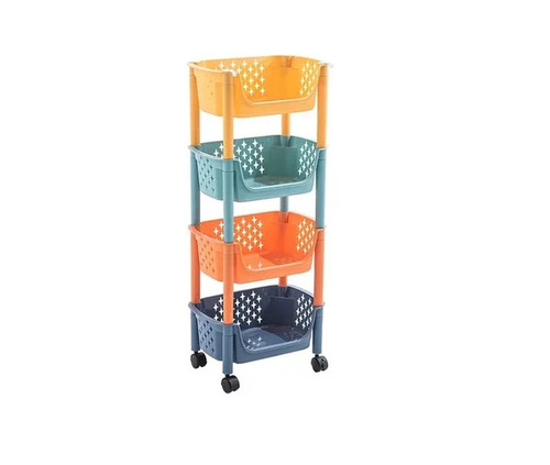 Plastic Vegetable Storage Utility Cart - New, 4 Shelves, 4 Wheels, 15 kg Capacity | Multicolor, Polished Plastic, Ideal for Home and Hotel Vegetable Storage