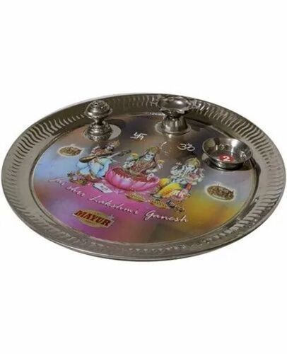 Printed Stainless Steel Pooja Thali Set