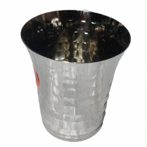 Stainless Steel Hammered Glasses - 200 ml Capacity, Round Shape | Silver Color, Mirror Polish Finish, Long Lasting for Hotel Use