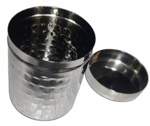 Stainless Steel Kitchen Storage Container - 500 ml Round Textured Design | Long Lasting Polished Silver Finish