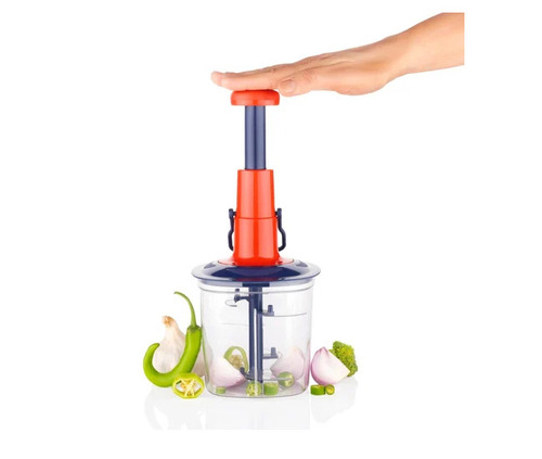 Vegetable Push Chopper 1100ml - Plastic, 1100 ml Capacity, Multicolor Design | Corrosion Resistant, Includes Manual for Easy Use
