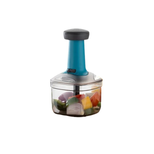 Vegetable Push Chopper 700ml - Plastic Material, 700 Ml Capacity, Multicolor Design | Manual Operation, Corrosion Resistant, Ideal For Vegetables & Fruits Chopping