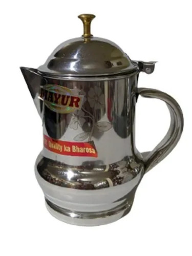 1000ml Stainless Steel Water Jug - Stainless Steel, 1000 Ml, Silver Color, Polished Finish, Round Shape | Durable Metal Design For Home Use