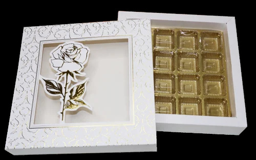 Chocolate Slider Box - 500 Gram Capacity, 16 Cavity Design | White Cardboard Material, Square Shape