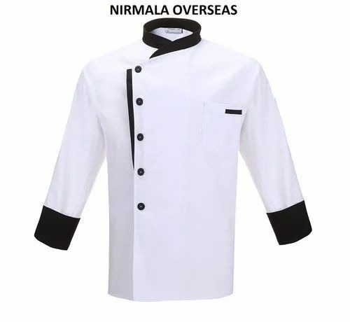 Cotton White Chef Coat - Regular Fit, Unisex Long Sleeve Uniform | Machine Wash & Handwash, Customized Collar, Plain Button Design