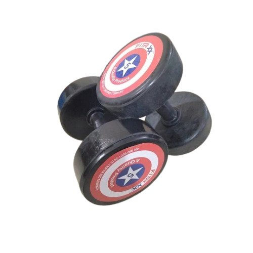 Fitrxx Pure Rubber Dumbbell - Fixed Weight 2.5-10 KG, Black Round Head | Commercial Gym Equipment for Muscle Gain, Rubber Coated Handle, Glossy Finish
