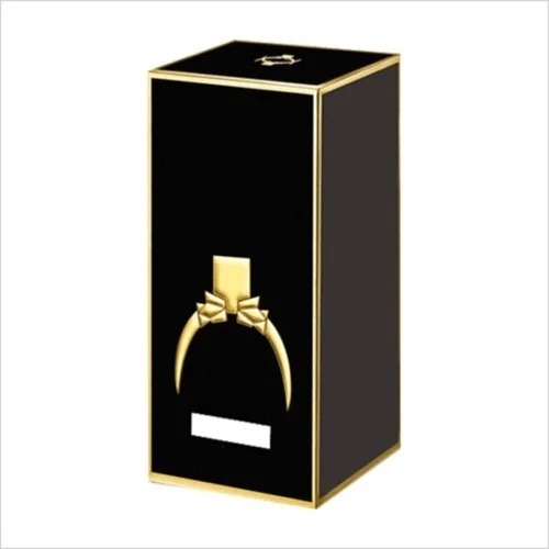 Perfume Packaging Box - Paper, Square Shape, Black Color | Eco Friendly, Custom Printed, UV Offset Printing for Cosmetic Use