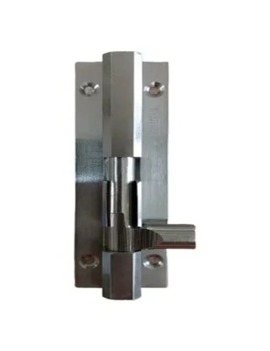 V Hex Brass Tower Bolt - 4 Inch, Silver Color Coated Finish, Premium Quality Brass Material, 8mm Thickness, Capsule Shape, Ideal For Door Applications