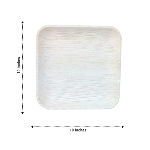 Areca Leaf Plate - 10 Inch Square Size, Brown Color | Disposable, Eco-Friendly for Events and Parties