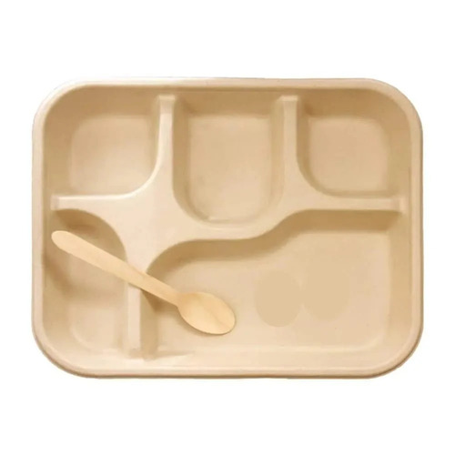 12 Inch 4 Compartment Sugarcane Disposable Plate - 12 Inch, Brown Color | Eco-Friendly Material for Events and Parties