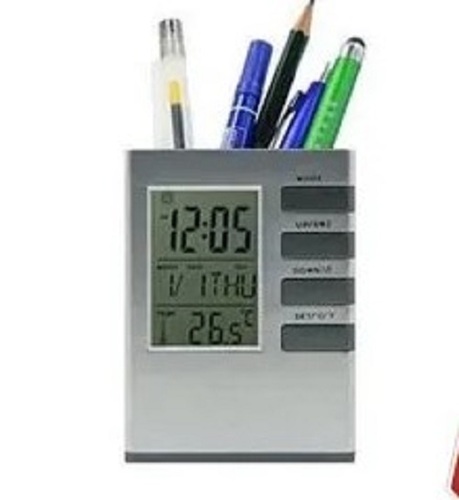 Digital Pen Holder Clock - Plastic, Various Sizes | Digital, Rectangular, White, Low Maintenance, Ideal for Gifting
