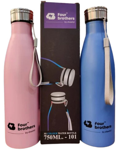 Durable Stainless Steel Water Bottle - 1 Ltr Capacity, Silver Color | Industrial Beverage Use, Round Shape, Screw Cap Sealing
