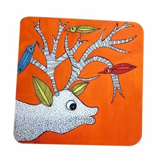 Hand Design Tea Coaster Set - Six Piece Set with Stand, Acrylic Material in Square Shape, Size Variants: 3.50x3.50, 4x4, 5x5 Inches, Coated Finish, Ideal for Home and Office Use