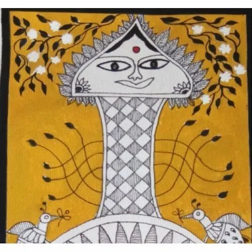 Madhubani Art Tea Coaster - Acrylic, 3.50x3.50, 4x4, 5x5 Inches | Square Shape, Coated Finish, Six Piece Set with Stand