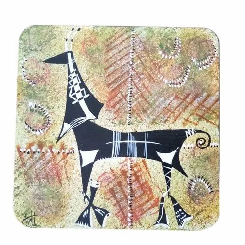 Mdf Tea Coaster Set - 6 Piece Set, Square Acrylic Coasters in 3.50x3.50, 4x4, 5x5 Inches, Coated Finish with Stylish Stand