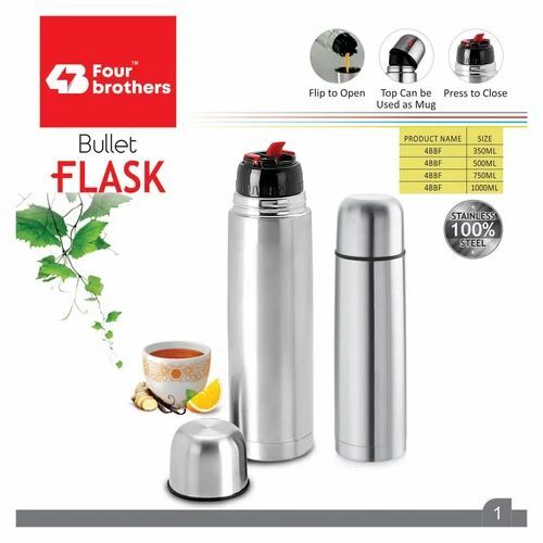 Stainless Steel Vacuum Flask - 1 Ltr Capacity, Silver Color | Screw Cap Sealing, Round Shape for Industrial Beverage Use
