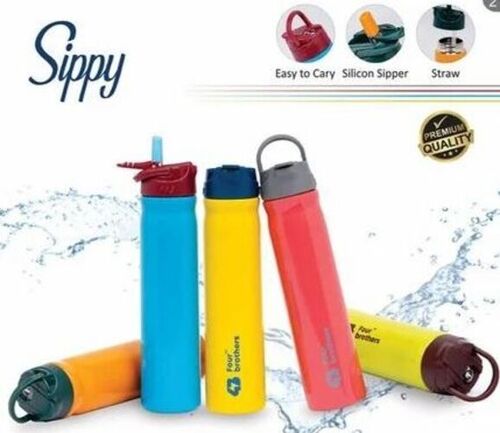 Steel Sipper Bottle - Metal, 500 Milliliter Capacity, Multicolor | Round Shape, Screw Cap Design, Ideal for Beverage Use