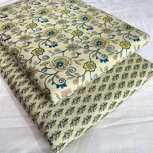 175 GSM Beige Floral Print Cotton Fabric