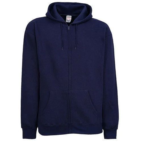 Blue Hooded Zipper Sweatshirt - Feature: Premium Design