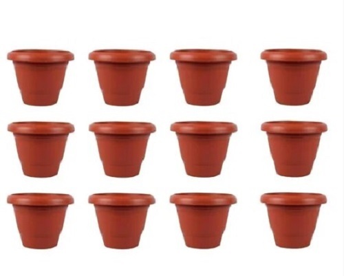 Brown Plastic Flower Pot - Lightweight Crack Resistant Material | Glossy Finish Various Colors Available Ideal for Planting