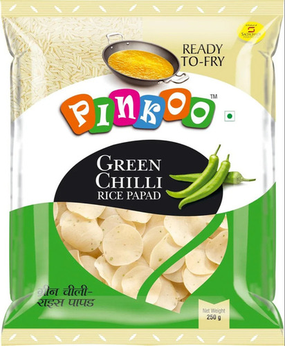 Crispy Green Chilli Rice Papad - Crunchy Vegetarian Snack, Salty Flavor Delight for Adults and Kids